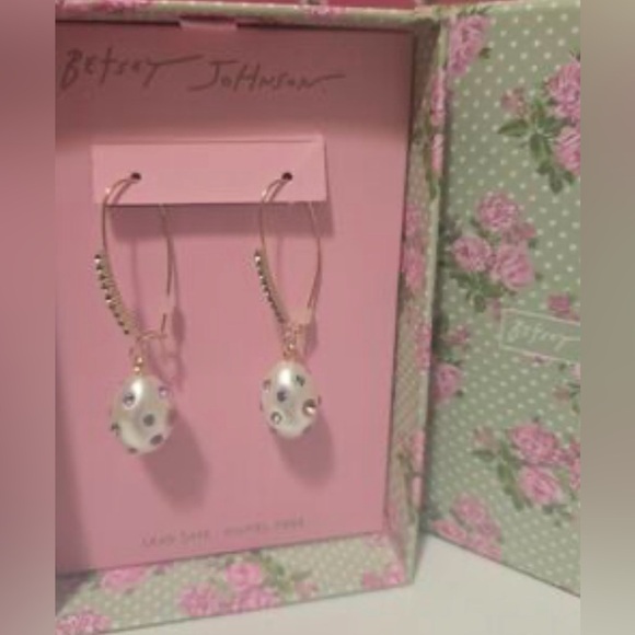 Betsey Johnson Gold and White Earrings with Multicolor Dots - Picture 2 of 6